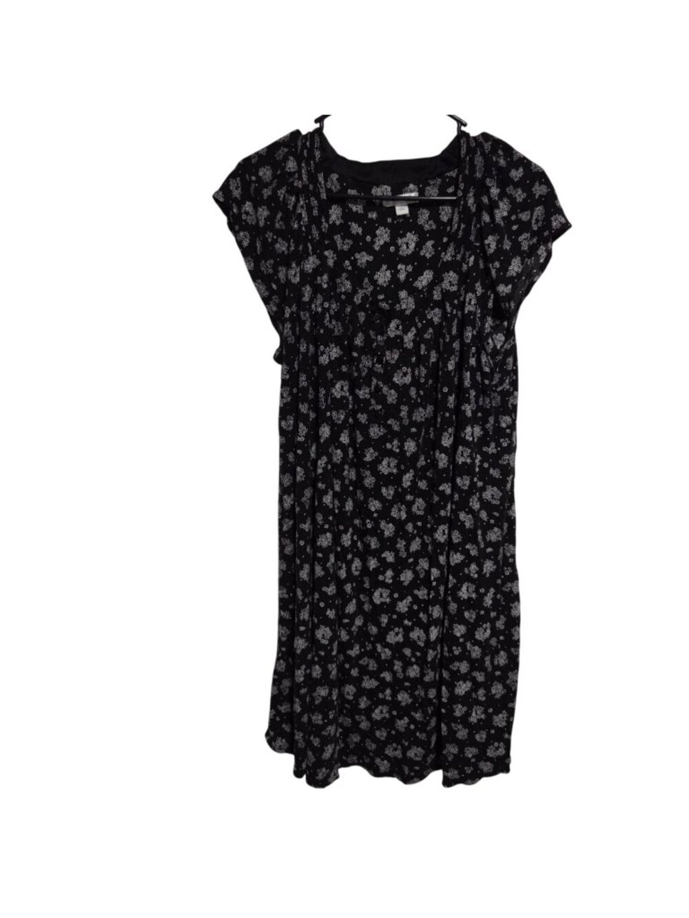 Croft & Barrow Empire Waist Dress SZ Large Cottagecore Black Floral Short Sleeve